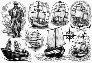 man on boat tattoo idea
