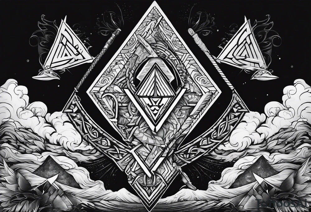 Valhalla sword shield axe Valknut tattoo idea