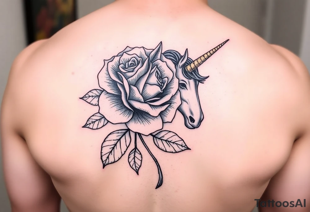 Yellow rose and unicorn tattoo idea