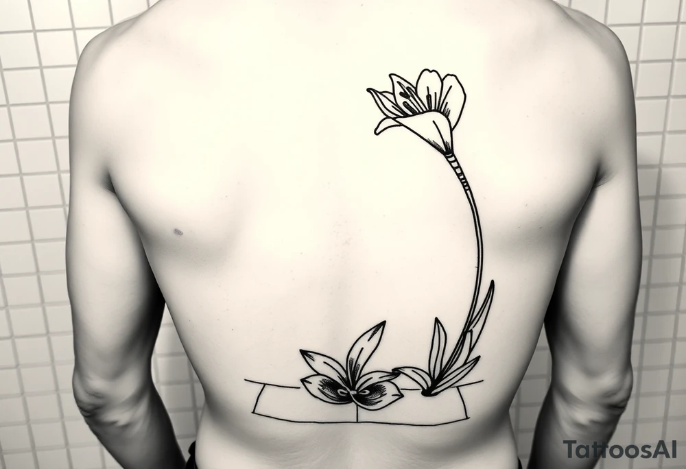 bathroom with lily coming up out of tile floor tattoo idea