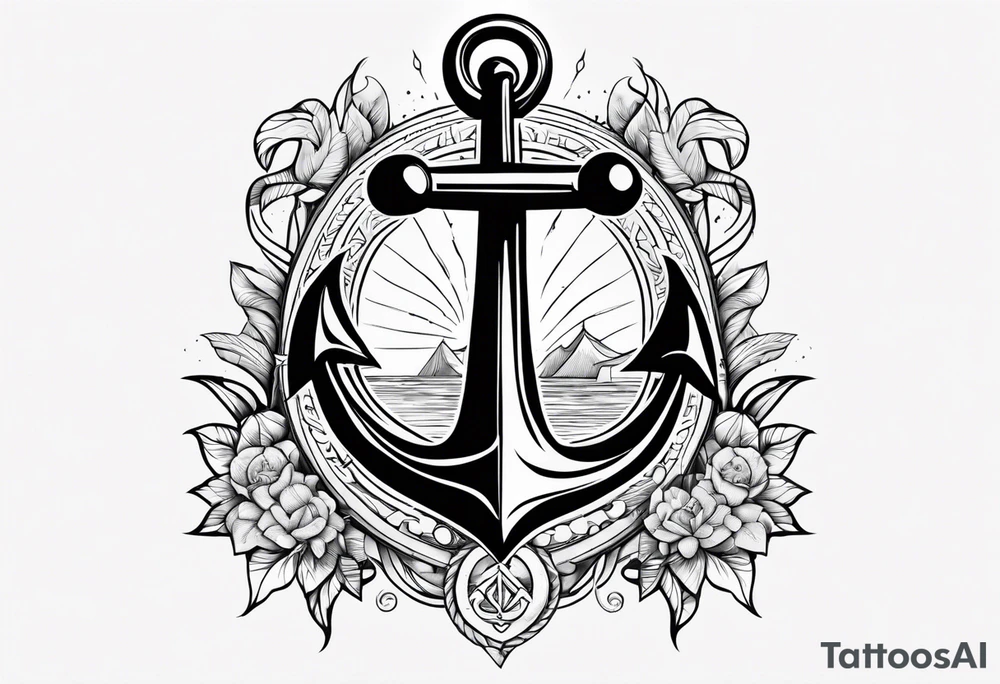 anchor and trident with audentes fortuna iuvat across tattoo idea
