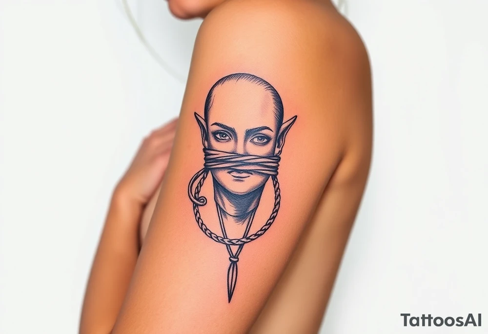 Naked woman tied up with hands behind her back and her mouth gagged tattoo idea