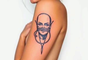 Naked woman tied up with hands behind her back and her mouth gagged tattoo idea