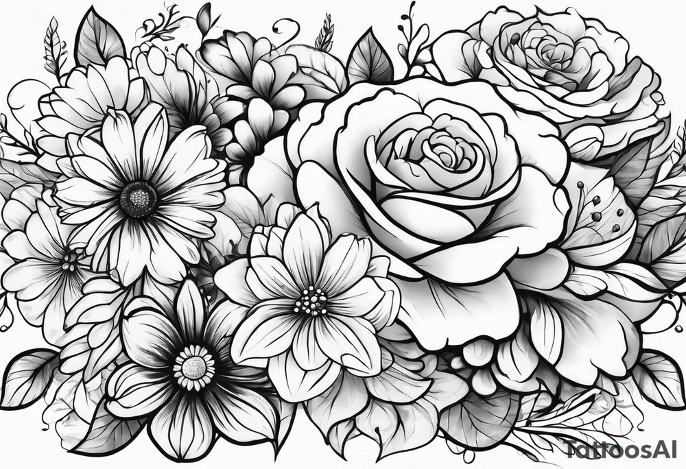 Arm sleeve dedicated to mom with multicolor flowers tattoo idea