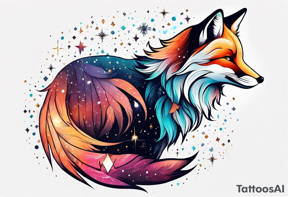 Constellation, wing , snow , cross , fox tattoo idea