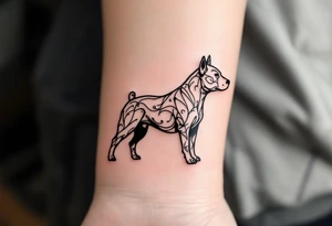 Minimalist Staffbull Line Art
Clean single-line outline forming the silhouette of a standing Staffbull. Black ink only, perfect for a small wrist or ankle tattoo. tattoo idea