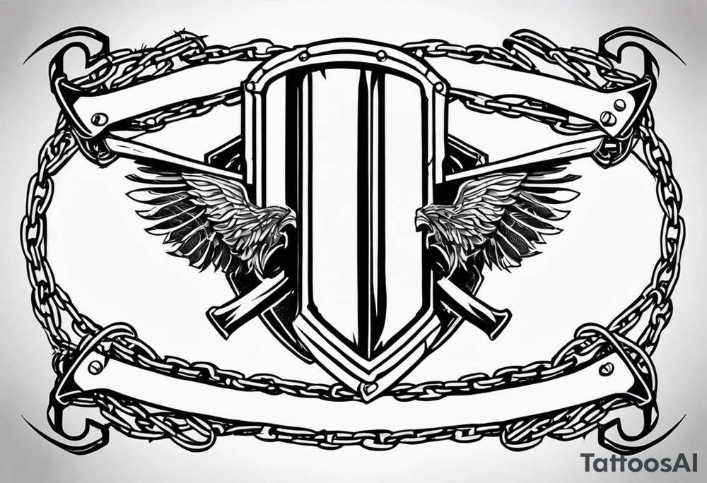 Valhalla round shield axe barbed wire chains tattoo idea