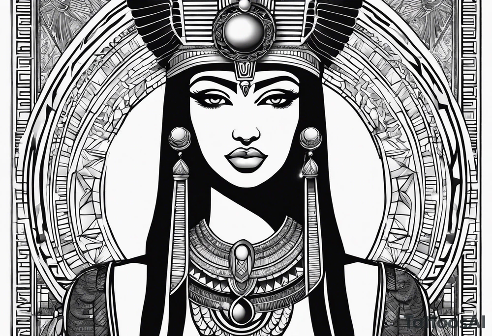 black and white Egyptian goddess Isis tattoo idea