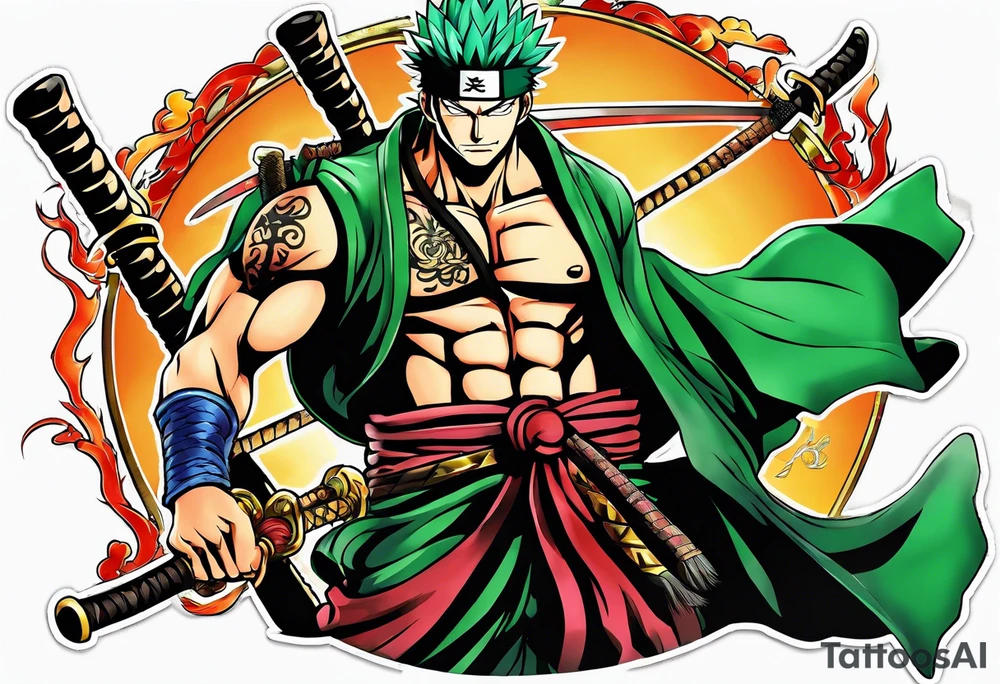 One piece anime character zoro and kaido tattoo idea