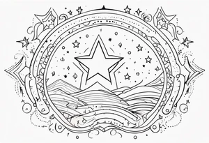 fine line with stars, swirls, dots. Western tattoo idea