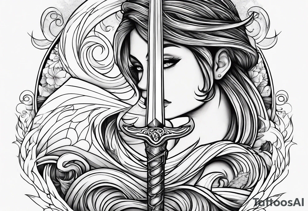 sword, wave, bolt tattoo idea