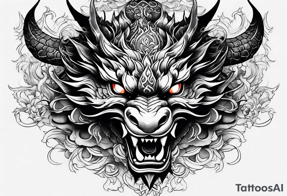 dragon mask fire tattoo idea