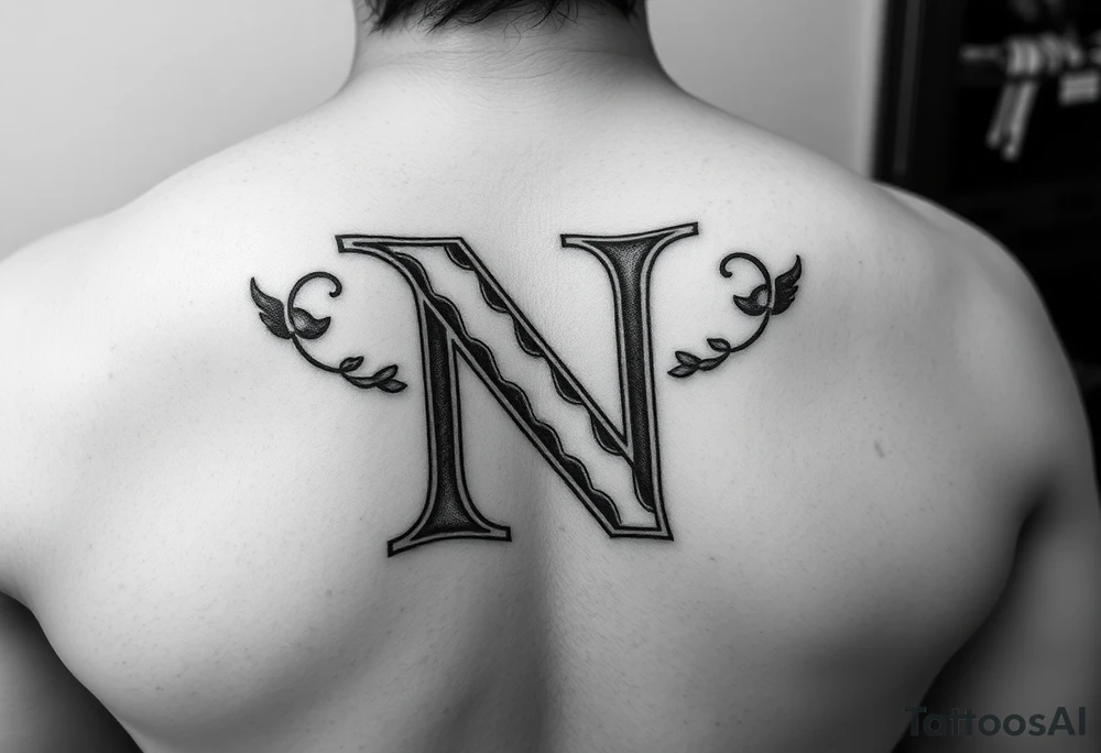 give me a tattoo idea of the letter N with a dollar bill tattoo idea