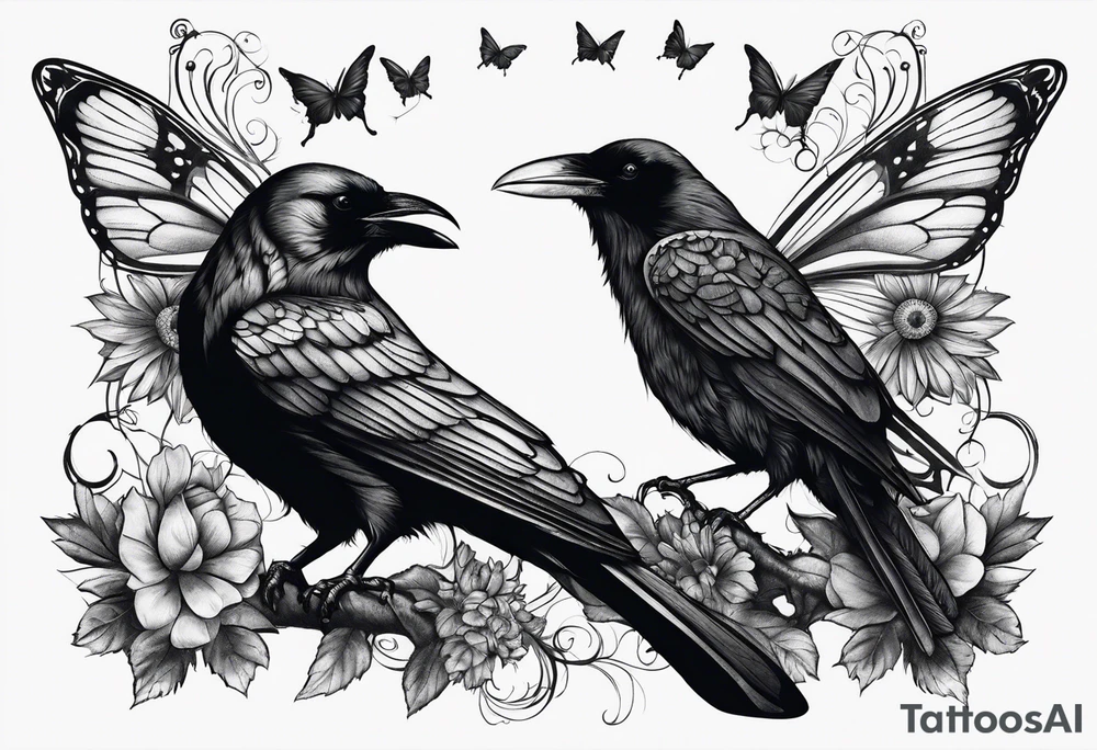 A Butterfly and a Raven together, they have the same size tattoo idea