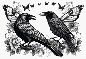 A Butterfly and a Raven together, they have the same size tattoo idea