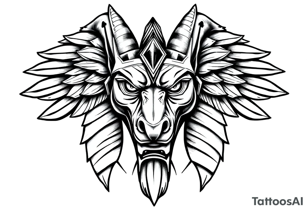 powerful majestic muscle anubis Egyptian god face without eyes tattoo idea