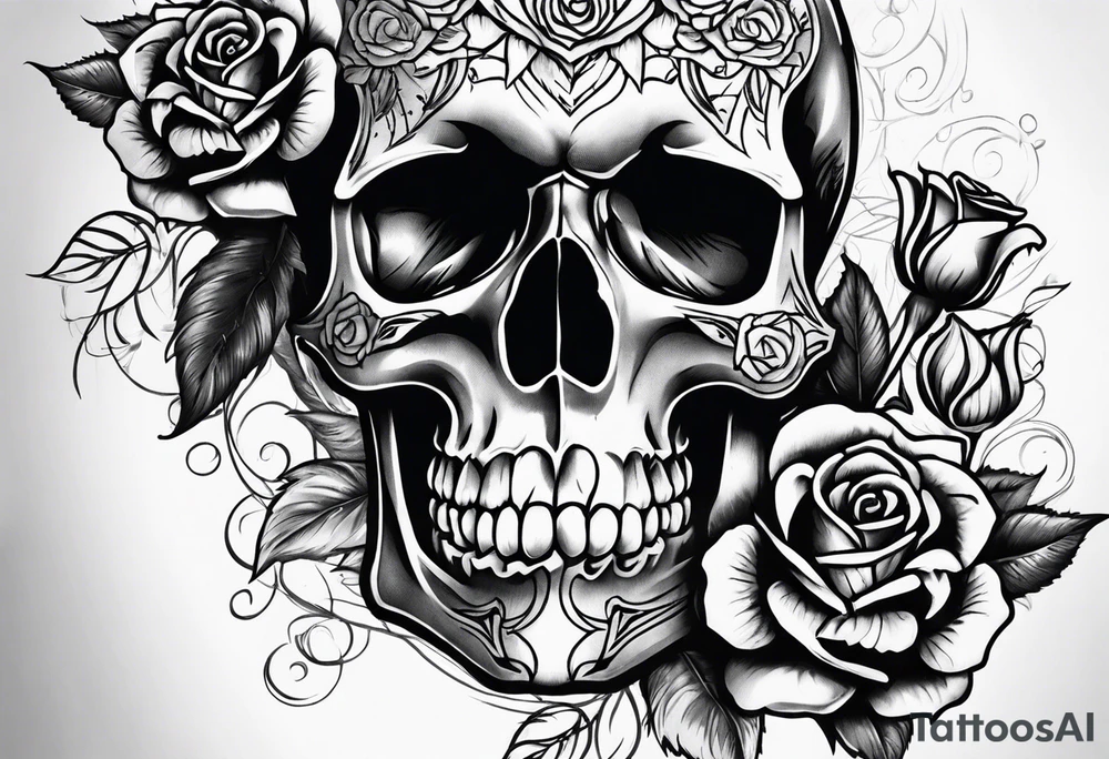 Skull roses watch tattoo idea