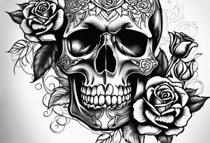 Skull roses watch tattoo idea