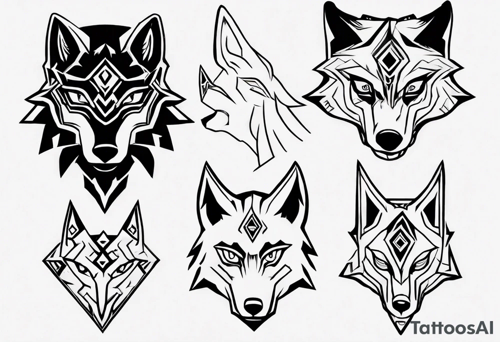 simple wolf head from zelda twilight princess tattoo idea