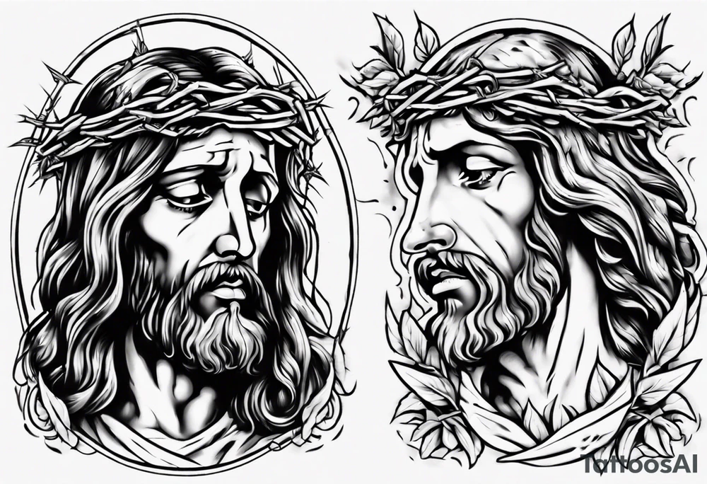 Jesus with thorns and crying, doves, lambs, tattoo idea Jesus with thorns and crying, doves, lambs, tattoo idea
