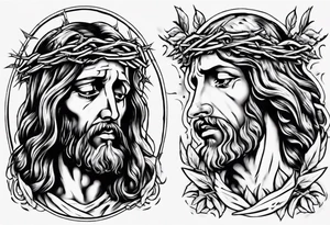 Jesus with thorns and crying, doves, lambs, tattoo idea