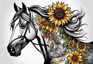 Horse, compass, sunflower tattoo idea