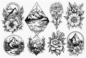 moutains and floral sleave tattoo idea