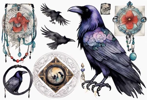 a raven wearing an amulet around it's neck tattoo idea