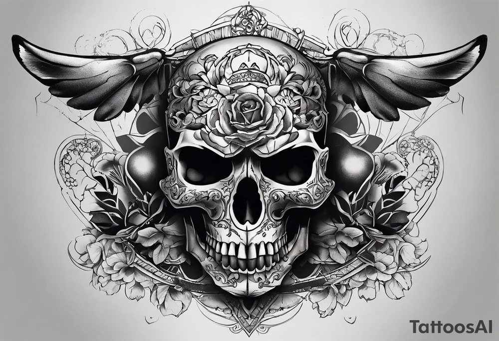 Unique tattoo design featuring a skull with a muzzle that appears to be releasing or breaking free from its constraints. The design should be intricate, with detailed shading and textures to give it a realistic look. The skull should be positioned on the neck, with the muzzle facing upwards, as if it's emerging from the skin. I'd like the design to be bold and eye-catching, with a mix of dark and light colors to create a striking contrast. tattoo idea