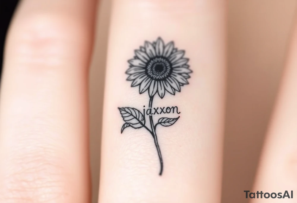a sunflower and stem with the name jaxxon embedded in the stem tattoo idea
