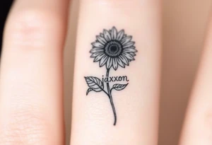a sunflower and stem with the name jaxxon embedded in the stem tattoo idea