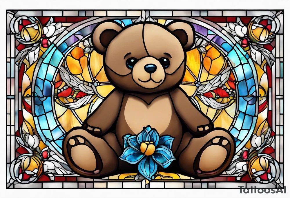 Teddy bear stained glass tattoo idea