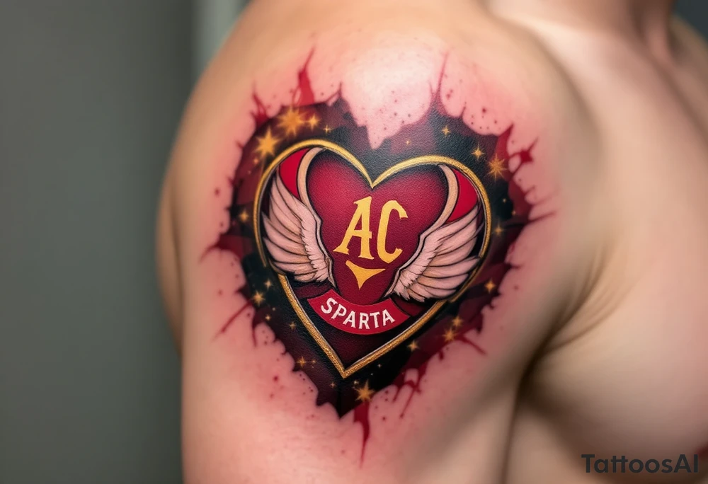 The AC Sparta Praha crest inked over the heart in rich claret and gold, with subtle shading to give a 3D effect. tattoo idea