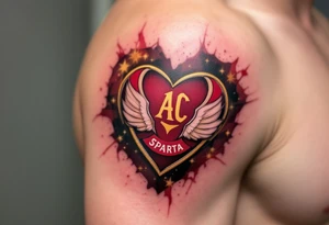 The AC Sparta Praha crest inked over the heart in rich claret and gold, with subtle shading to give a 3D effect. tattoo idea