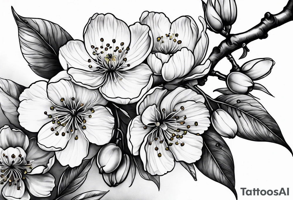 cherry blossoms with leaves and buds tattoo idea