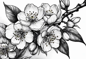 cherry blossoms with leaves and buds tattoo idea