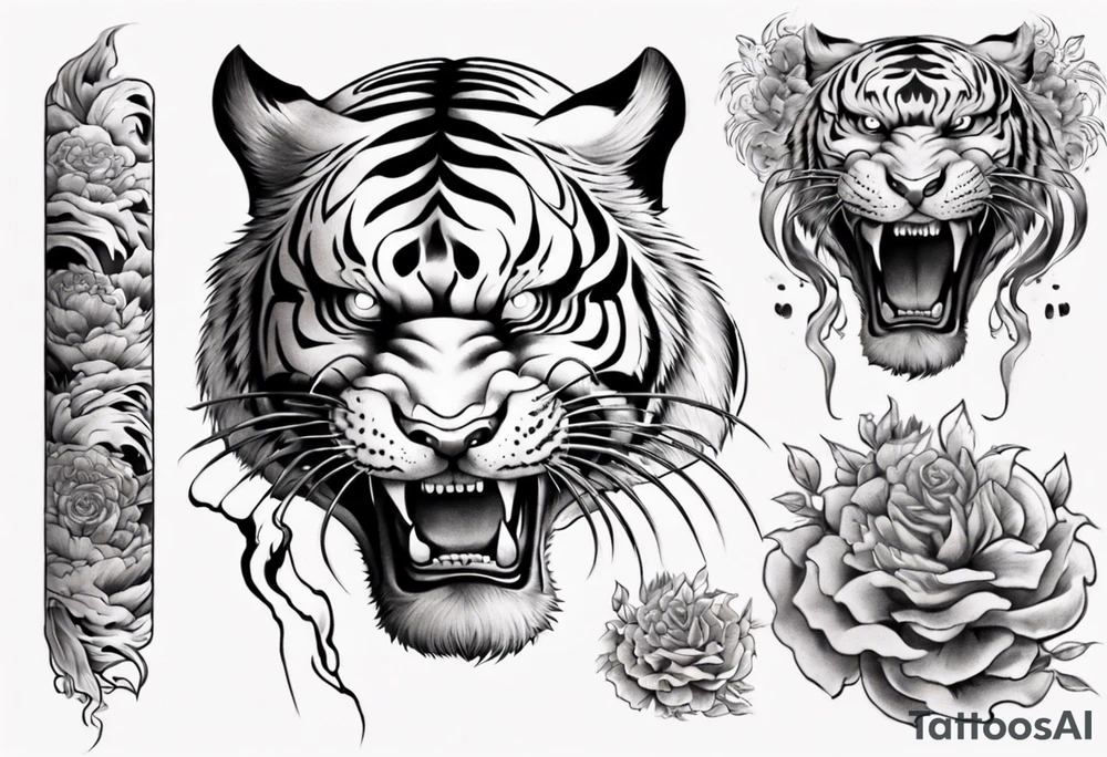 Tiger sleeve tattoo with lightning tattoo idea