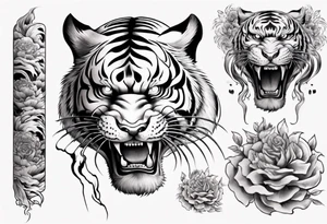 Tiger sleeve tattoo with lightning tattoo idea