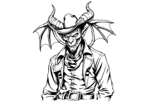 demon in cowboy-clothing,desert. tattoo idea