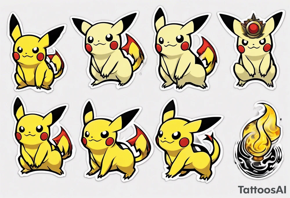Pilachu from pokemon, japanese inspirtation, elegant and colorful for arm tattoo tattoo idea