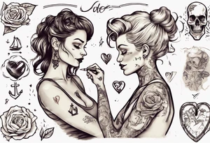 woman giving man a tattoo on heart tattoo idea