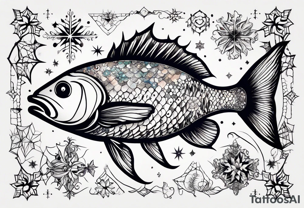 Constellation, animal fish, snowflake tattoo idea
