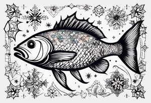 Constellation, animal fish, snowflake tattoo idea