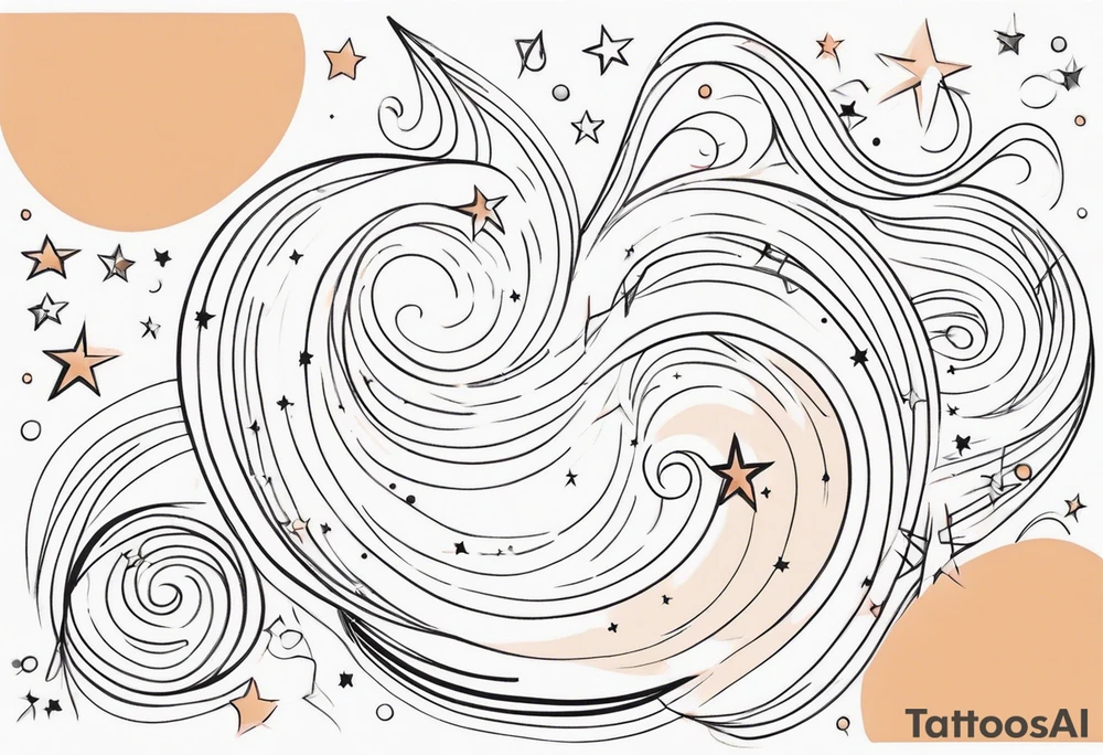 fine line with stars, swirls, dots tattoo idea