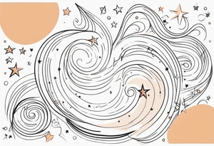 fine line with stars, swirls, dots tattoo idea