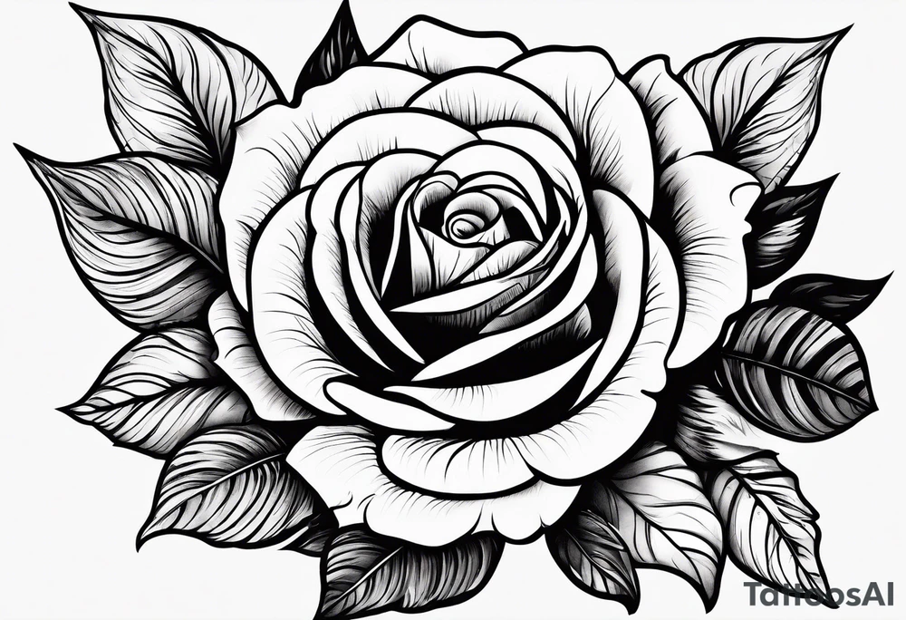 A black and white red-tailed rose with a lot of shading tattoo idea