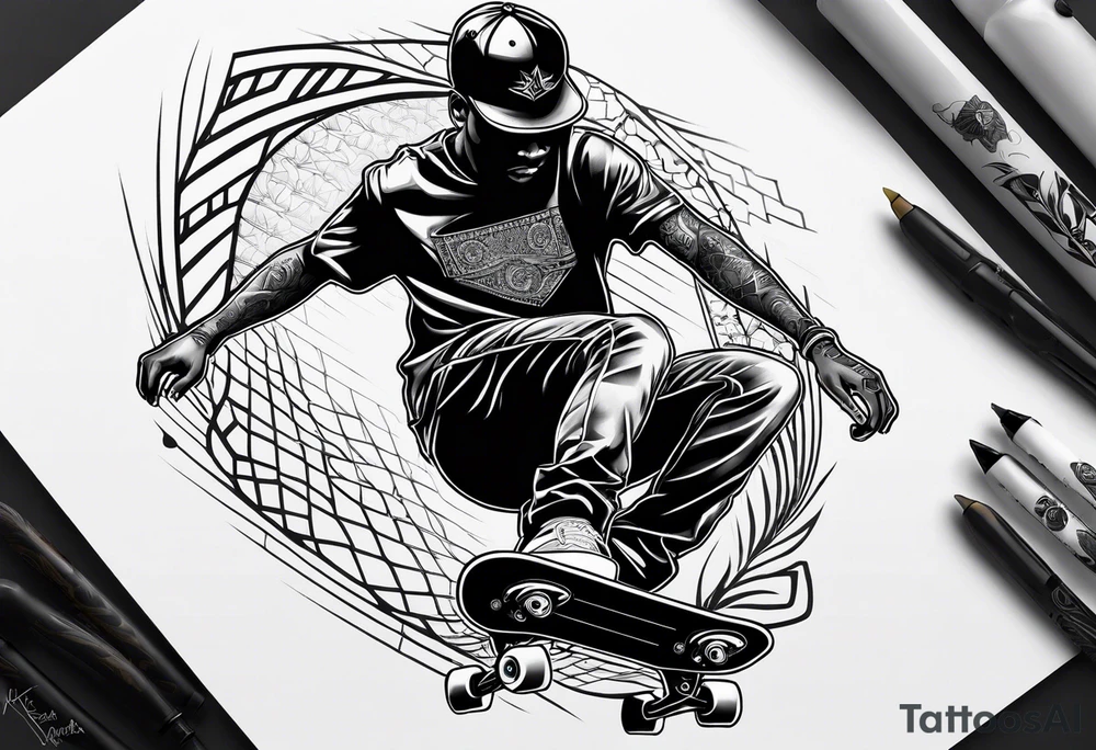 Black person skateboarding tattoo idea