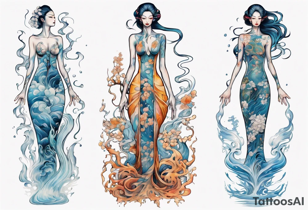 a tall woman made of water tattoo idea