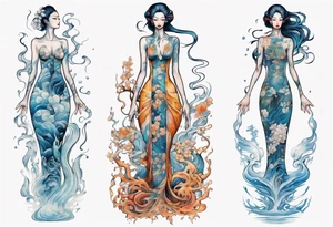 a tall woman made of water tattoo idea
