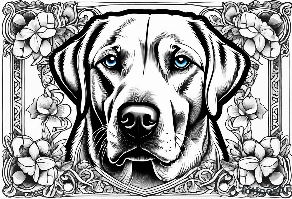 Clover leaf card with a cross and blue eyes of a Labrador retrevier and a cross tattoo idea